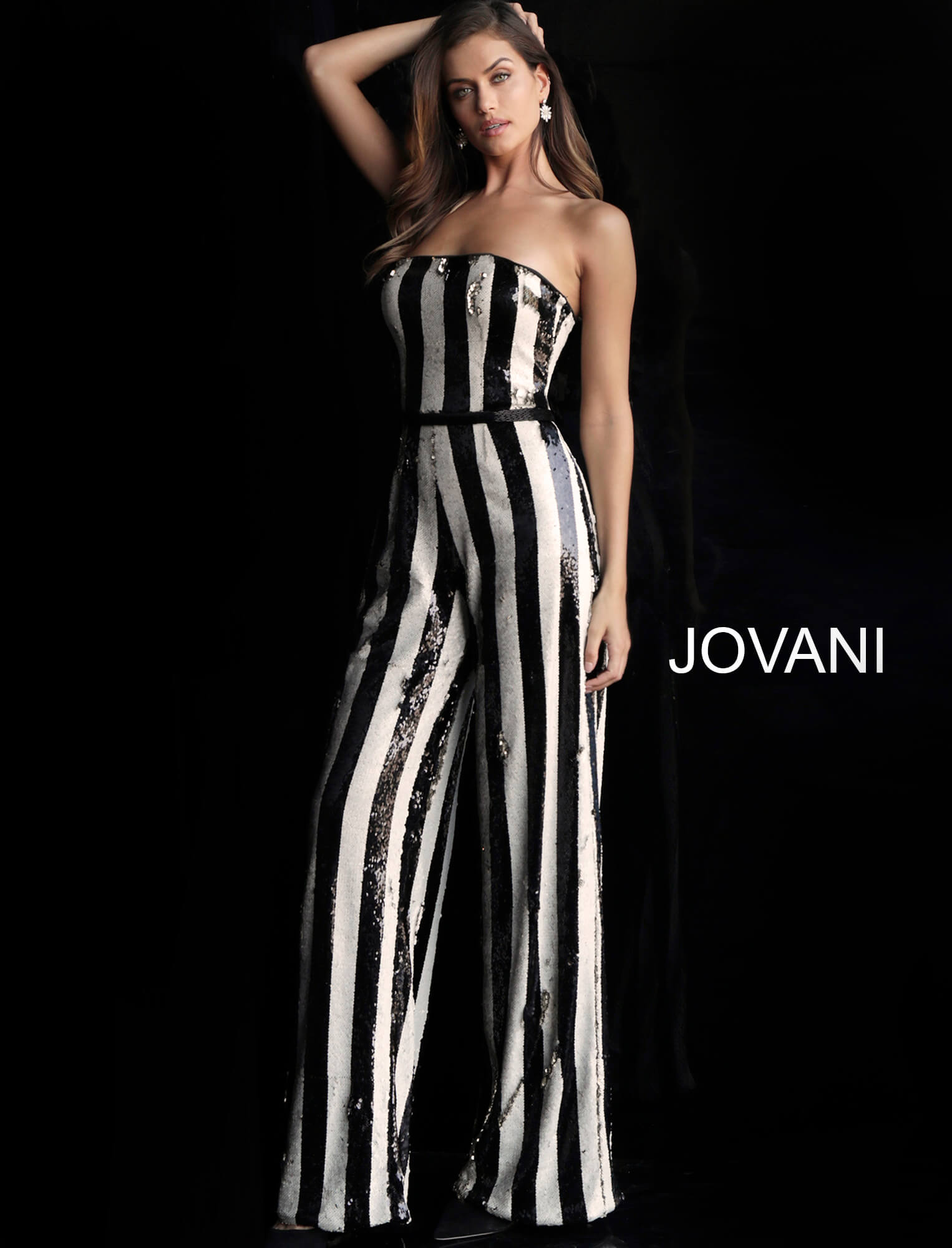 Jovani 65397 Black White Reverse Sequin Prom Jumpsuit 